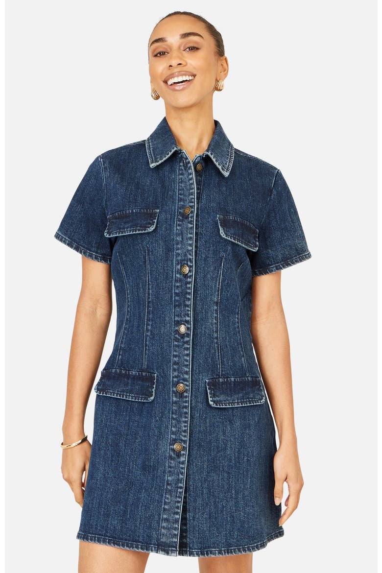 Denim Stretch Shirt Dress, Main, color, Blue