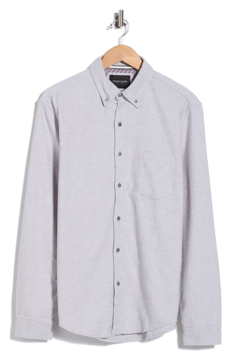 Cotton Flannel Button-Up Shirt, Main, color, LIGHT GRAY