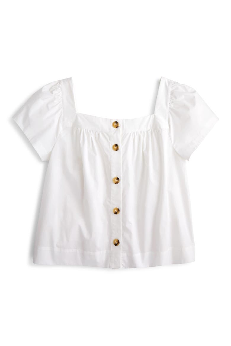 Point Sur Button Front Square Neck Cotton Poplin Top, Alternate, color, WHITE