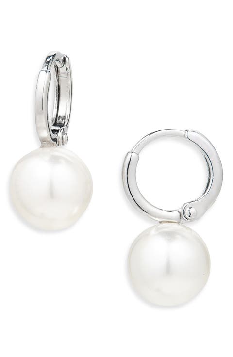 Small Faux Pearl Hoop Earrings