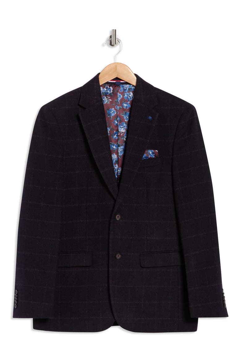 Windowpane Notch Lapel Blazer, Alternate, color, BURGUNDY