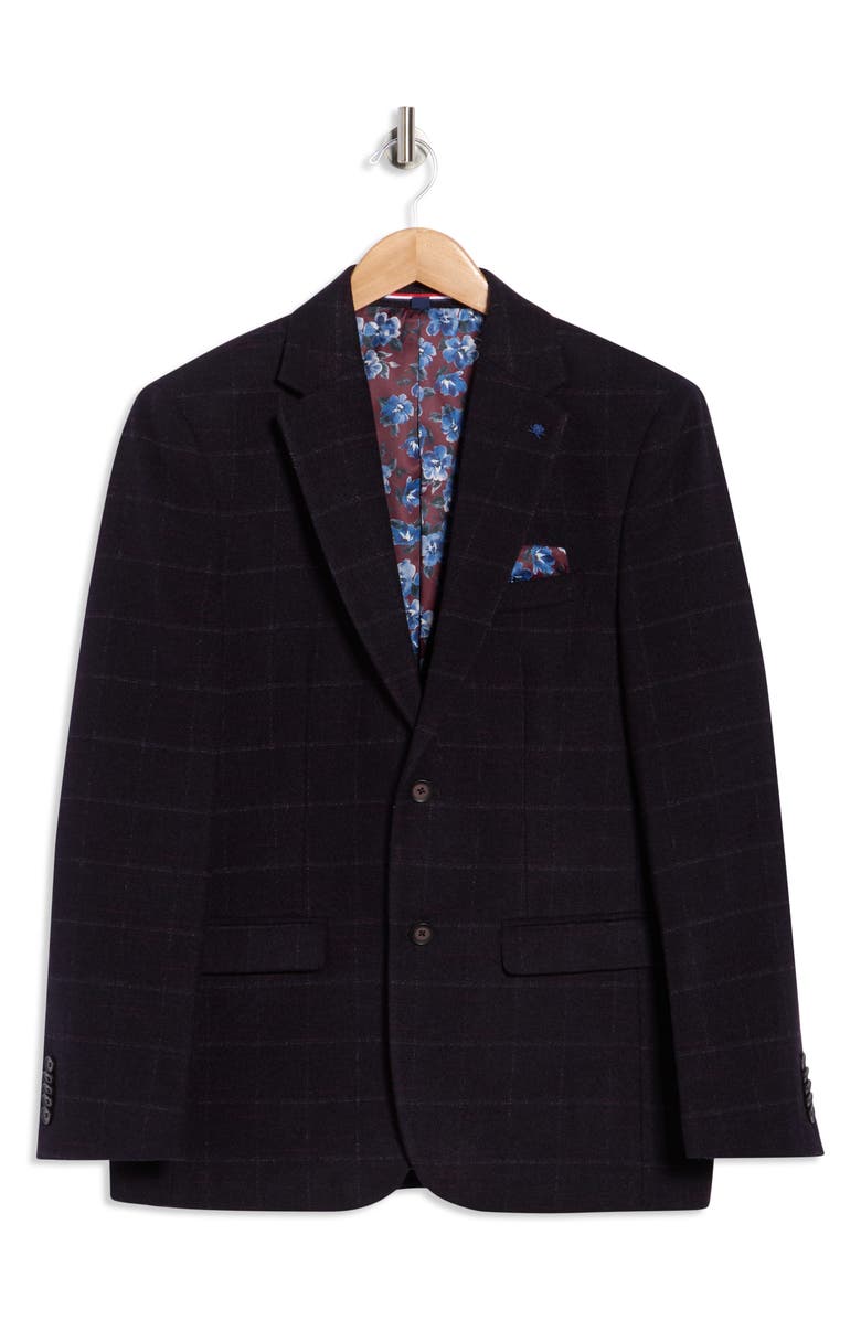SOUL OF LONDON Windowpane Notch Lapel Blazer, Alternate, color, Burgundy