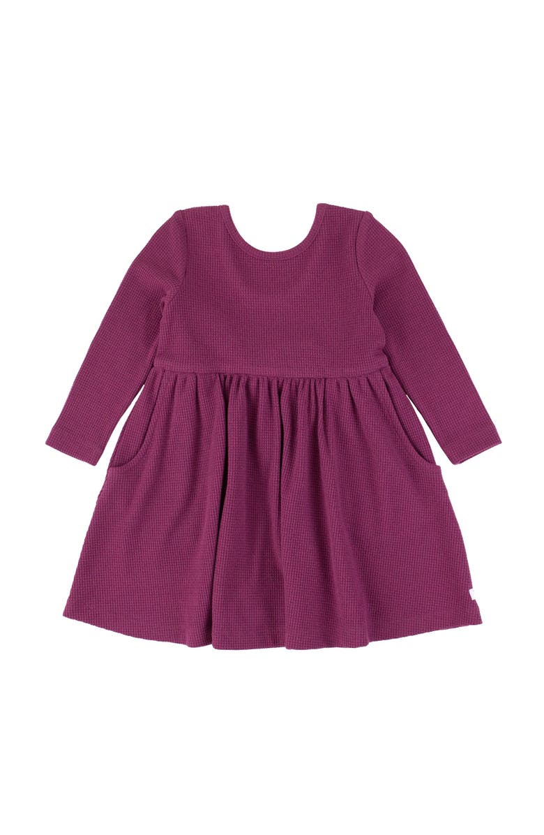 RuffleButts Girls Waffle Knit Long Sleeve Twirl Dress, Main, color, 