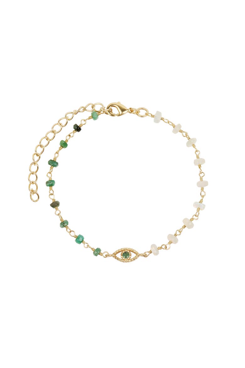 Opal Emerald Evil Eye Charm Gold Plated Women's Bracelet - Soothing Oasis, Main, color, Gold/green/white