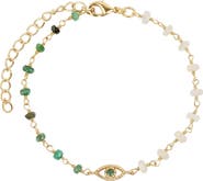 Karma and Luck Opal Emerald Evil Eye Charm Gold Plated Women's Bracelet - Soothing Oasis