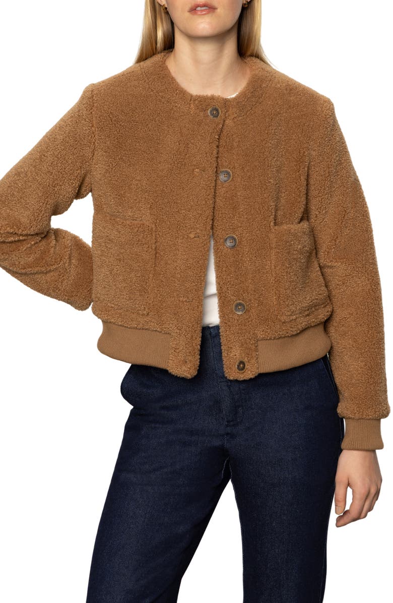 Sanctuary Faux Shearling Cardigan, Alternate, color, Bronze