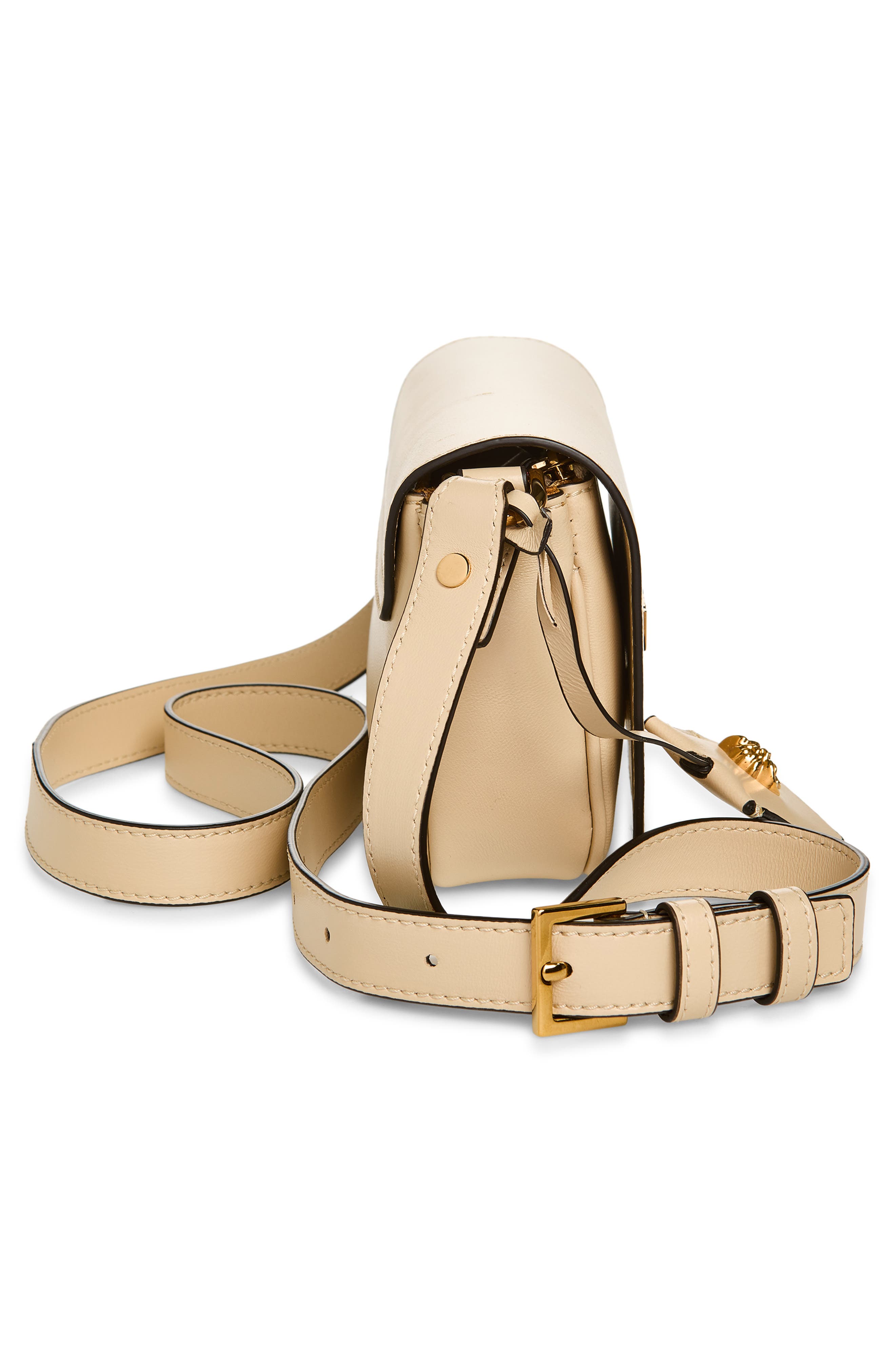 Versace Mini Tag Leather Shoulder Bag, Alternate, color, Cream-Versace Gold