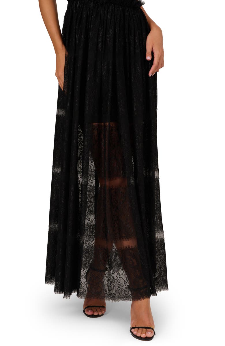 Adrianna Papell Mixed Lace A-Line Gown, Alternate, color, Black