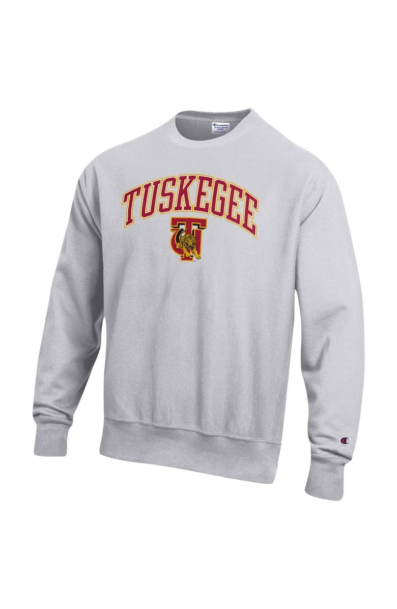 Champion Men's Champion Heathered Gray Tuskegee Golden Tigers Arch Over Logo Reverse Weave Pullover Sweatshirt, Alternate, color, 