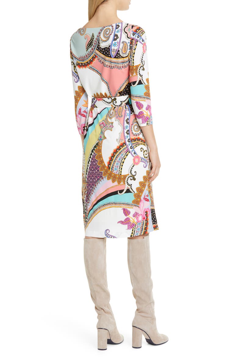 Paisley Print Jersey Dress, Alternate, color, WHITE