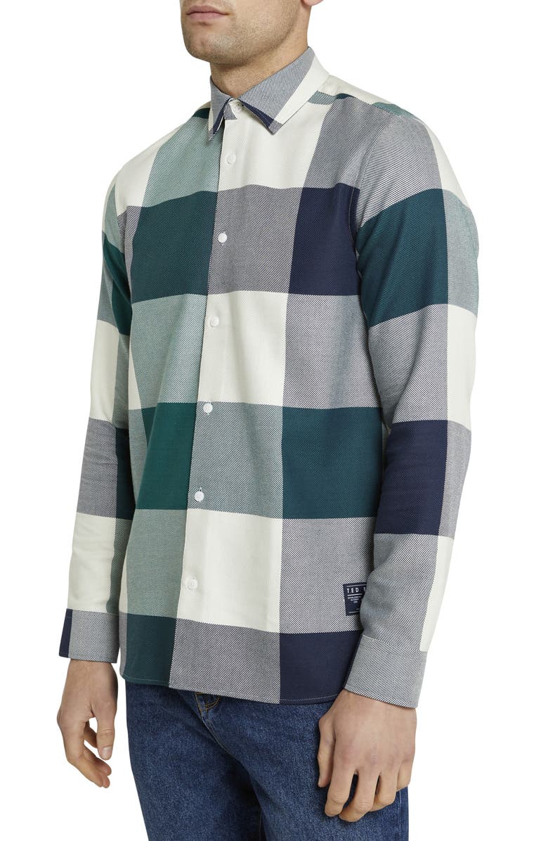 Ted Baker London Notley Oversize Check Button-Up Flannel Shirt, Main, color,