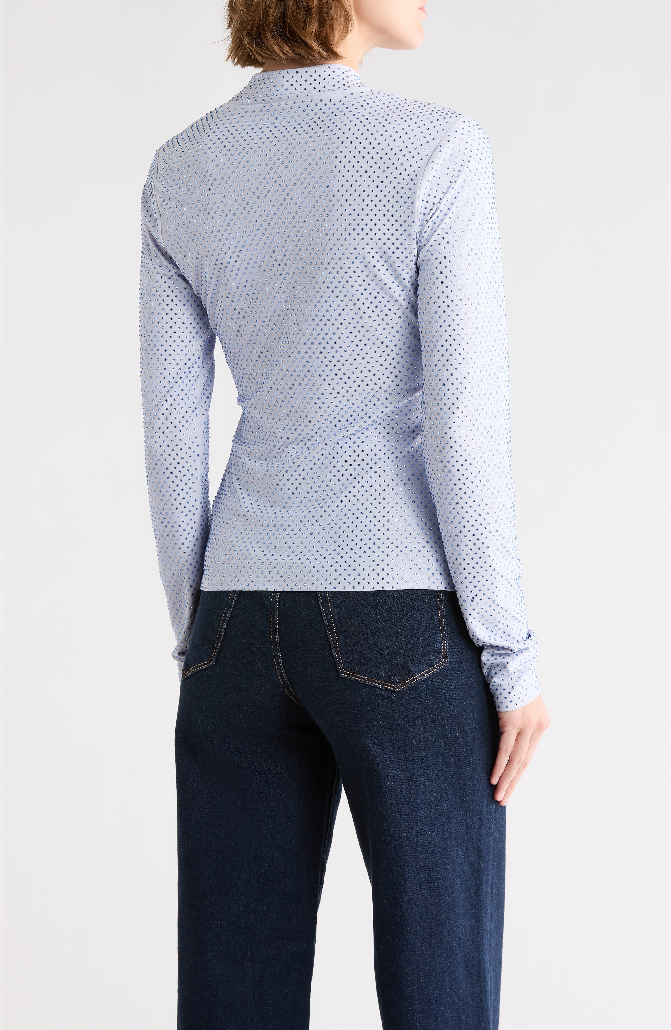 Good American Crystal Mock Neck Long Sleeve Zip Crop Top (Women