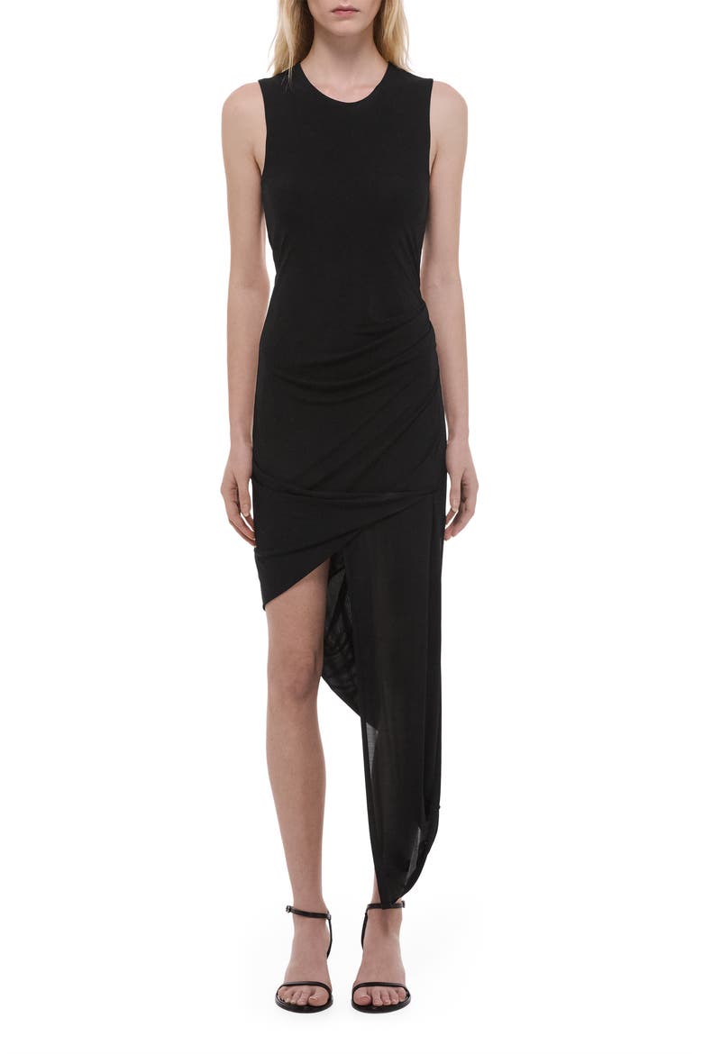 Twist Drape Asymmetric Hem Dress, Main, color, BLACK