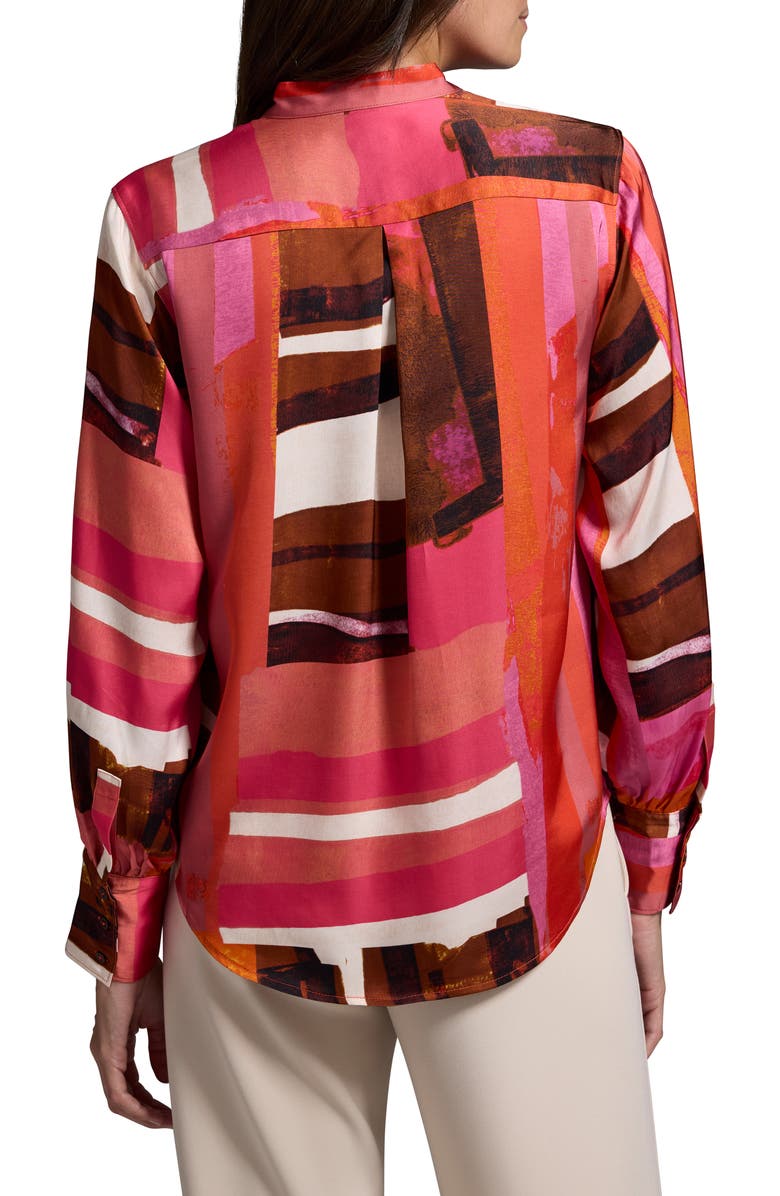 NIC+ZOE Artful Blocks Glossy Button-Up Shirt, Alternate, color, Orange Multi