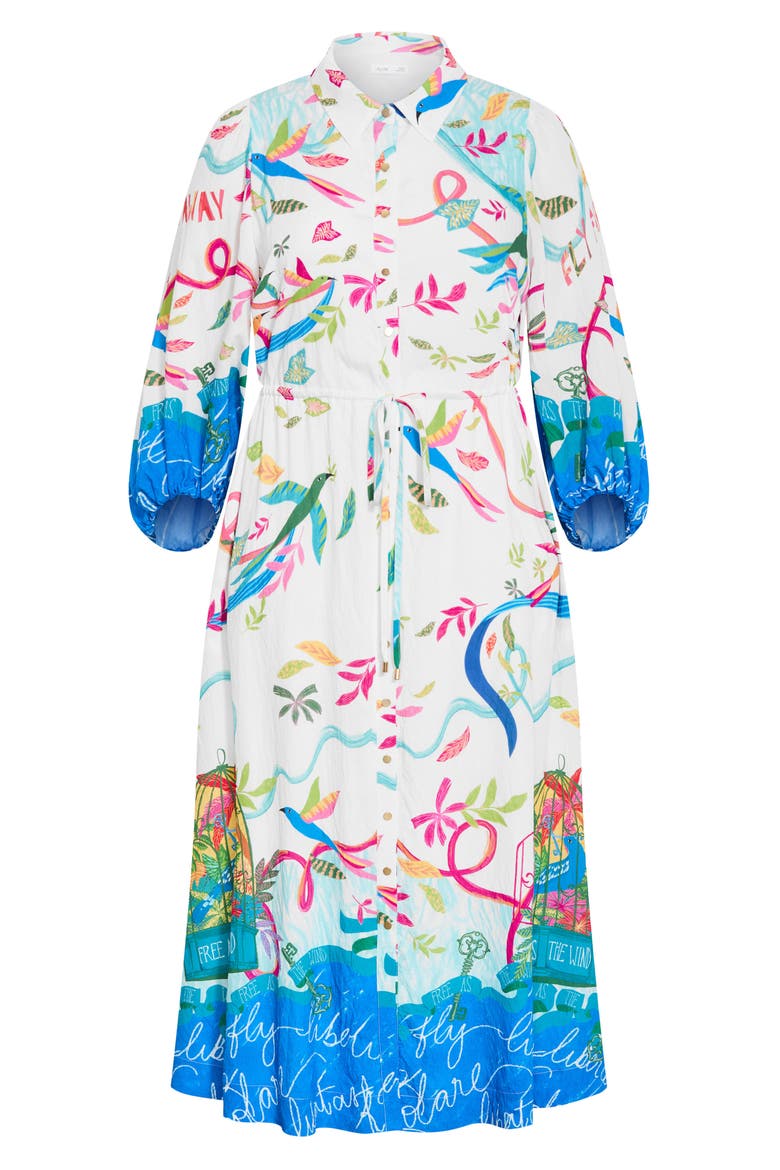 Tahlia Long Sleeve Bird Print Maxi Shirtdress, Alternate, color, FREE SPIRIT