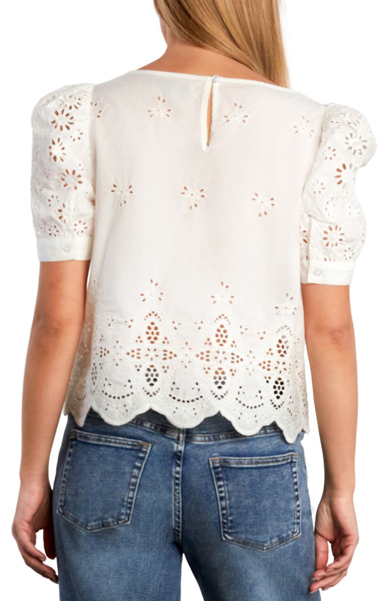 Billy T Halo Eyelet Puff Sleeve Cotton Blend Top, Alternate, color, Halo White