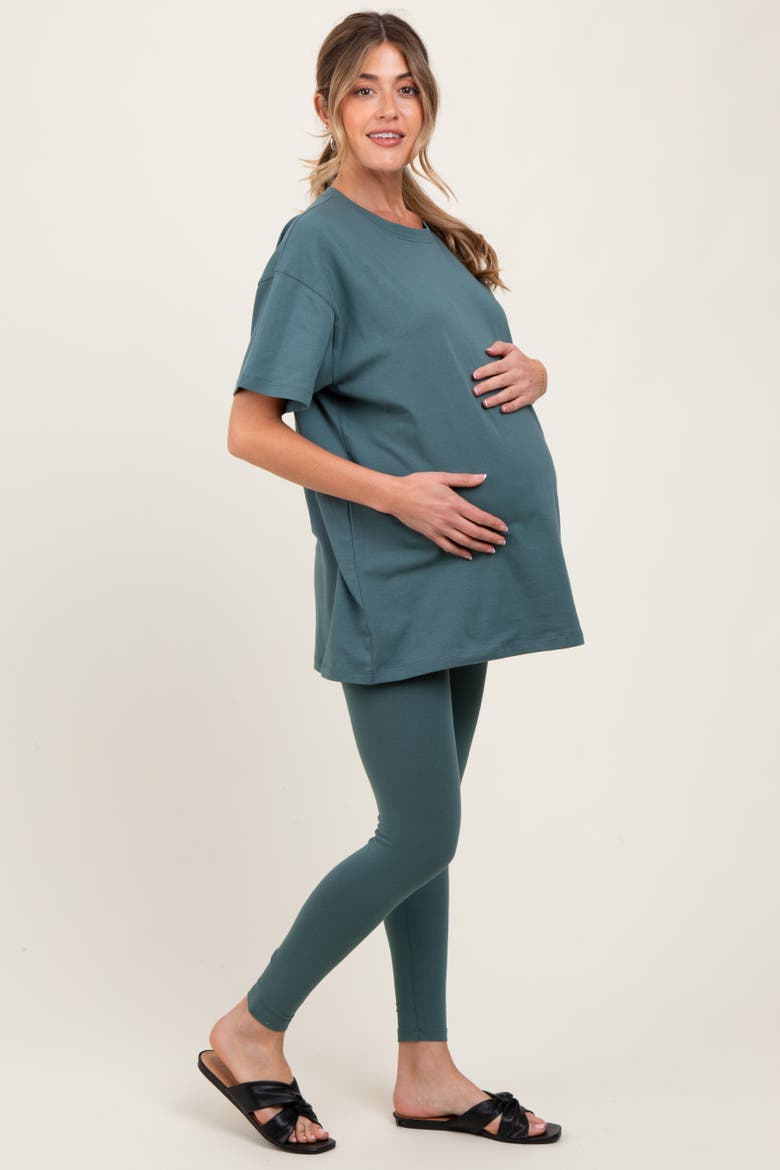 Oversized Crewneck Short Sleeve and Legging Set, Alternate, color, Light Olive