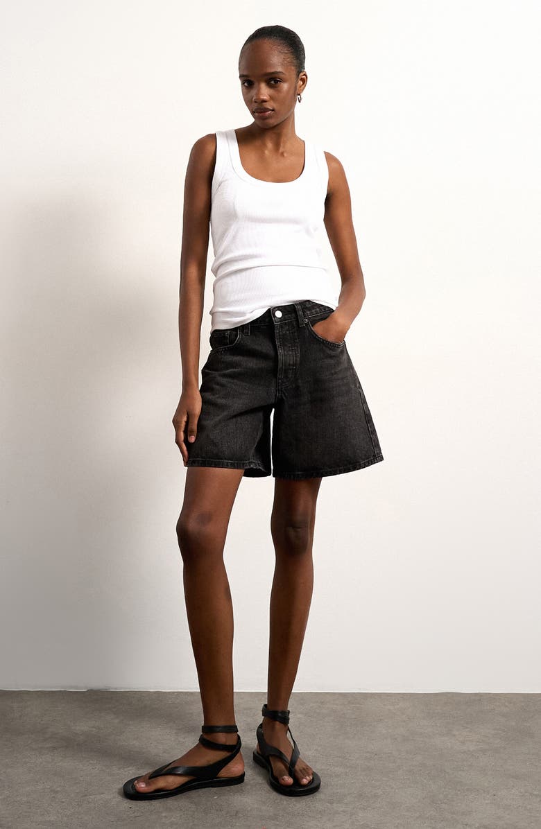 Topshop Scoop Neck Stretch Cotton Rib Tank, Alternate, color, White