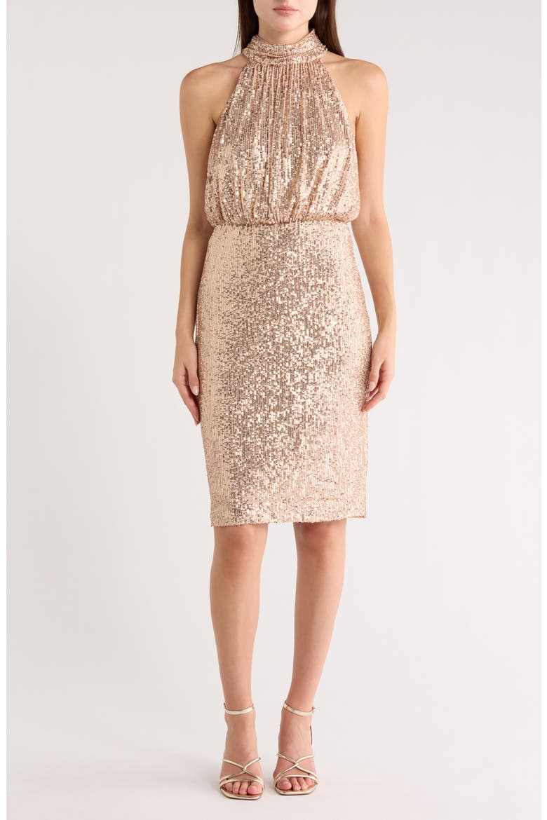eliza j gold sequin dress Eliza J Sequined Blouson Gold Sequin Lined dress