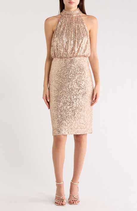 Eliza J Mock Neck Sleeveless Sequin Cocktail Dress