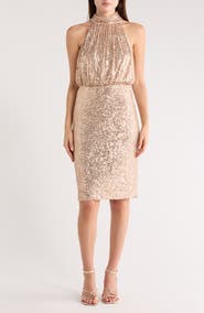 Eliza J Mock Neck Sleeveless Sequin Cocktail Dress
