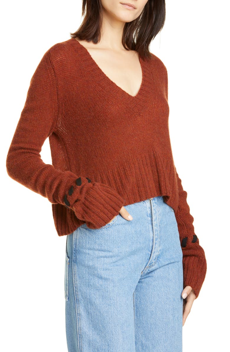 Khaite Oliver Whipstitch Cuff Cashmere Sweater, Alternate, color, 