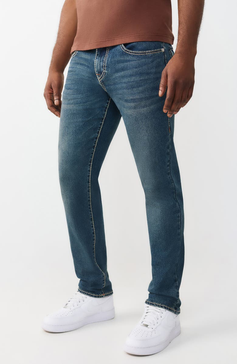 True Religion Geno Big T Flap Slim Fit Jeans, Alternate, color, Dark Thunderbolt