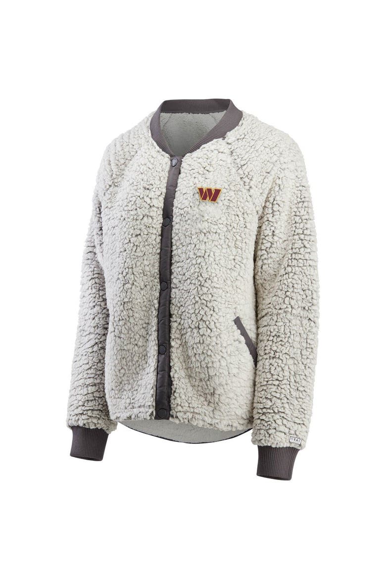 Women's WEAR by Erin Andrews Charcoal Washington Commanders Sherpa Raglan Full-Snap Jacket, Alternate, color, Charcoal