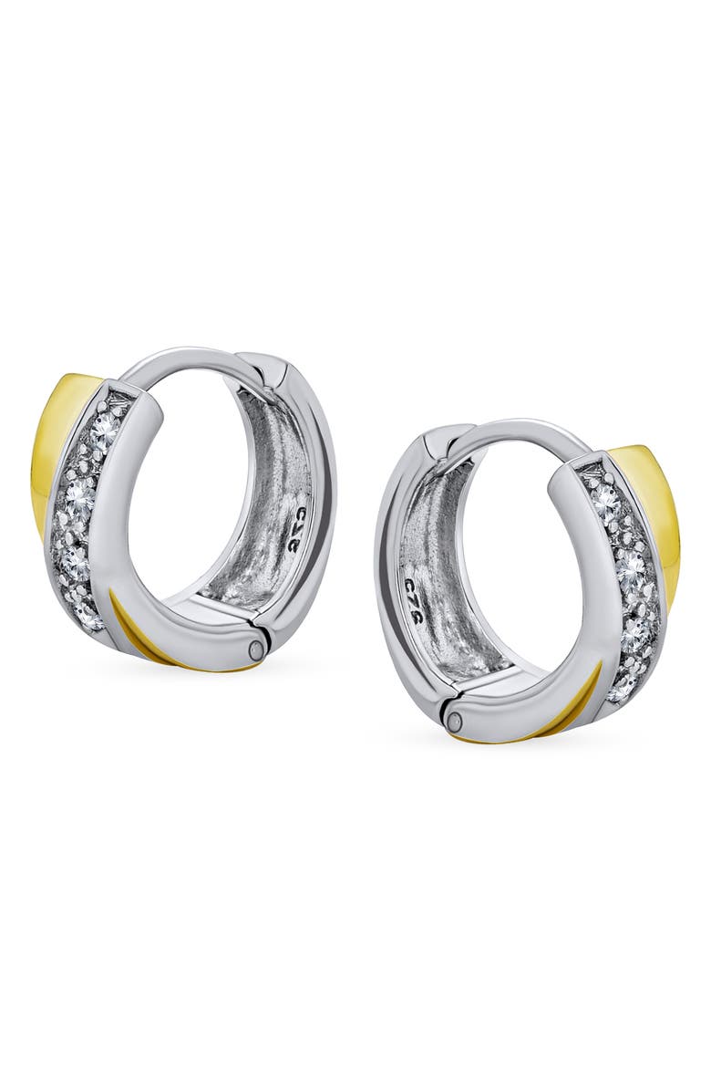 BLING JEWELRY Gold Plated Sterling Silver Criss Cross Hoop Earrings, Main, color, 