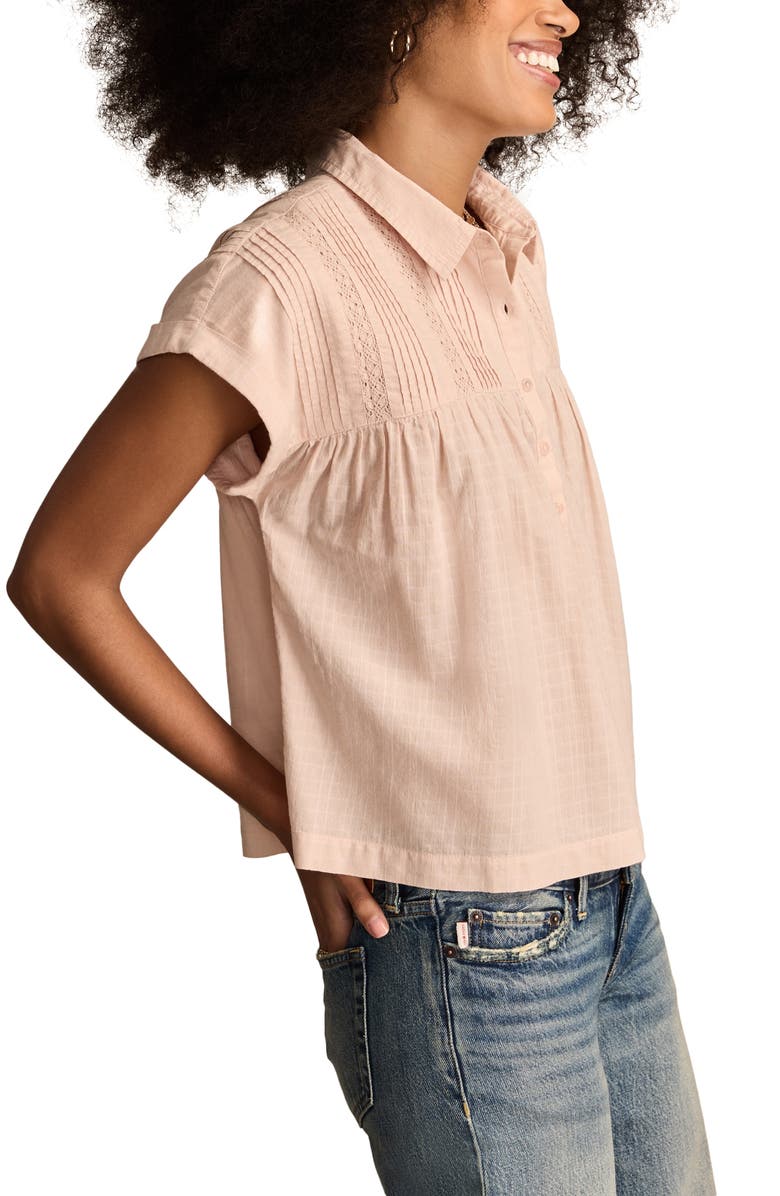 Lucky Brand Lace Inset Pintuck Tunic Shirt, Alternate, color, Peach Whip
