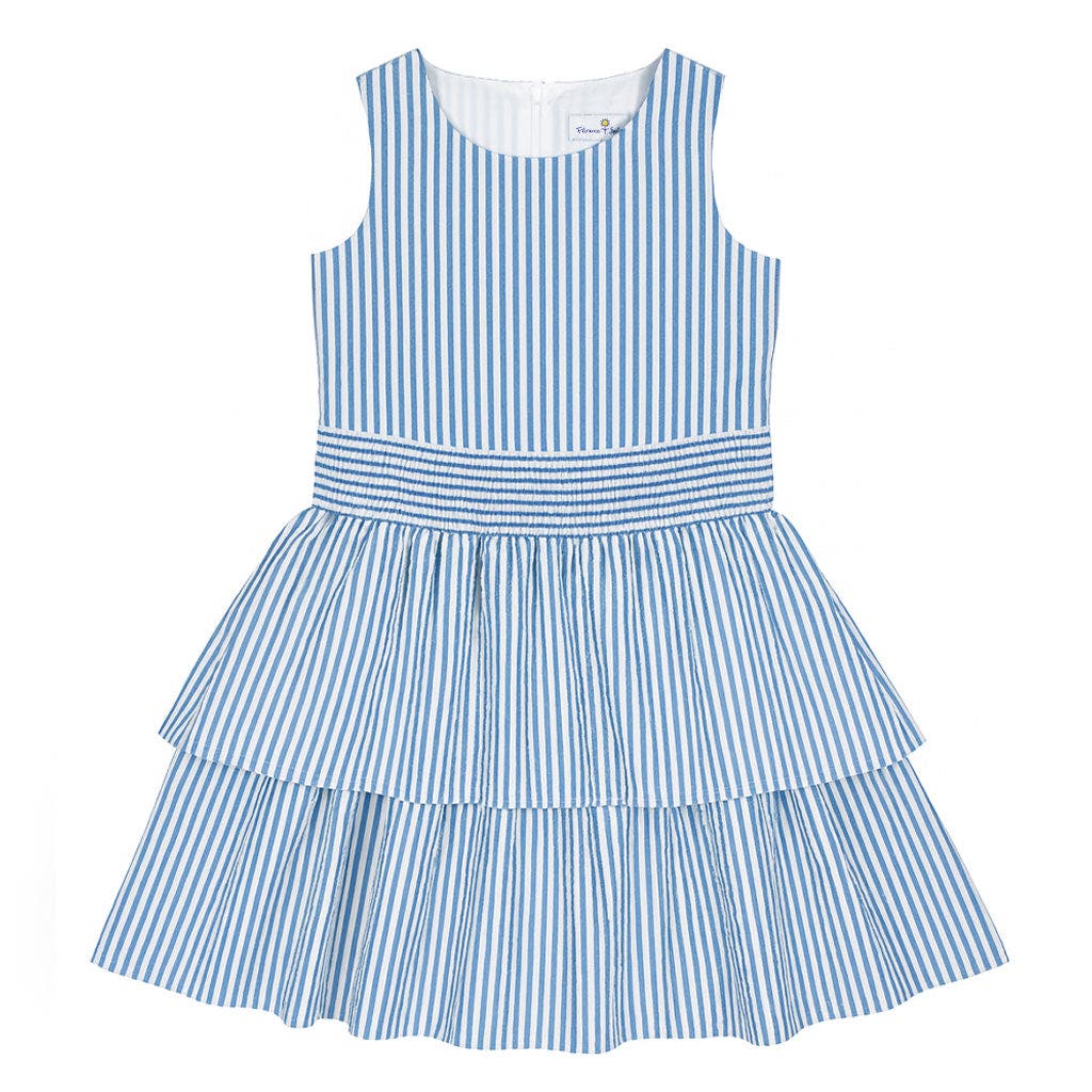 Florence Eiseman Kids'  Seersucker Dress With Waist Ruching In Blue