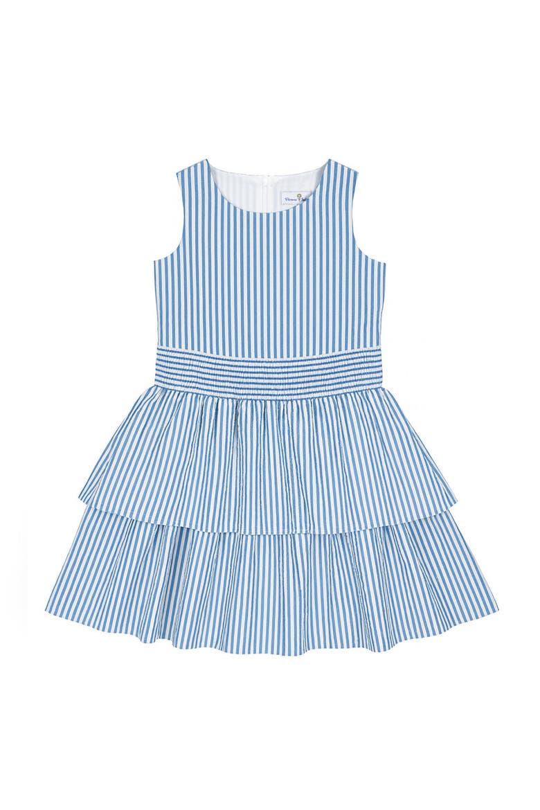 Seersucker Dress with Waist Ruching, Main, color, Blue/White