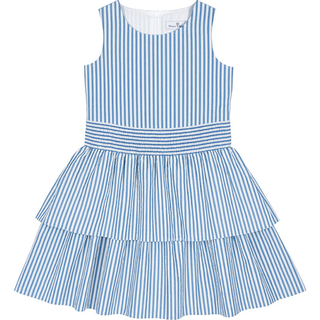 Florence Eiseman Kids' Seersucker Dress With Waist Ruching In Blue