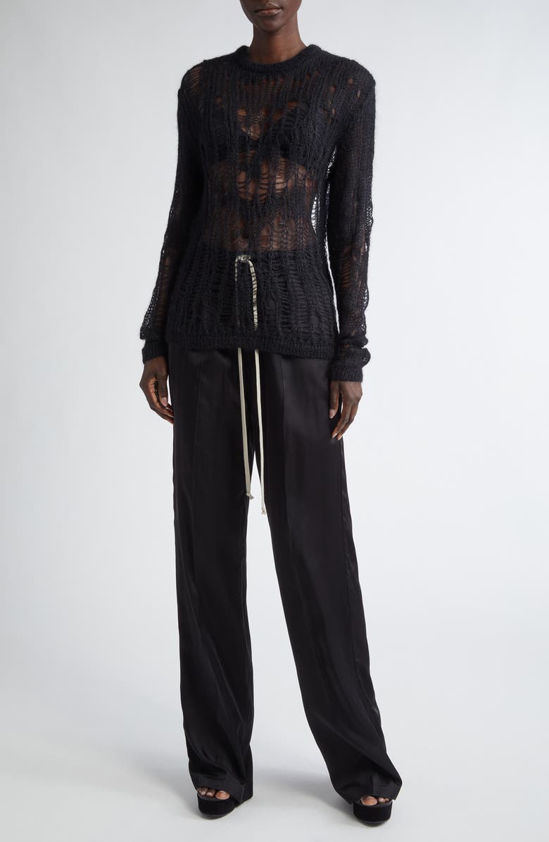 Rick Owens Maglia Biker Distressed Mohair & Wool Blend Sweater, Alternate, color, 