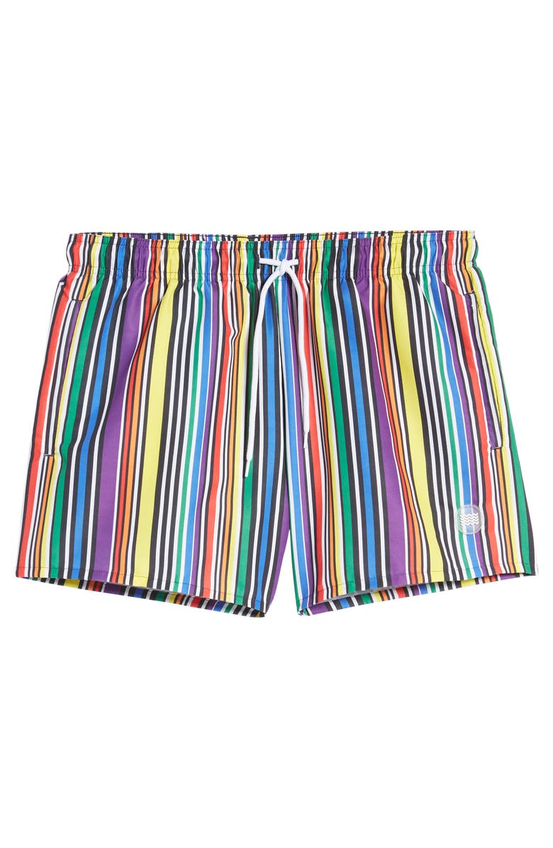 Topman Pride Stripe Swim Trunks, Alternate, color, 