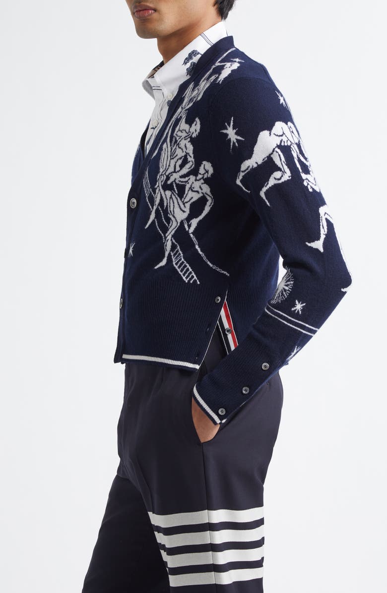 Thom Browne Olympic Constellation Cashmere Cardigan, Alternate, color, Navy