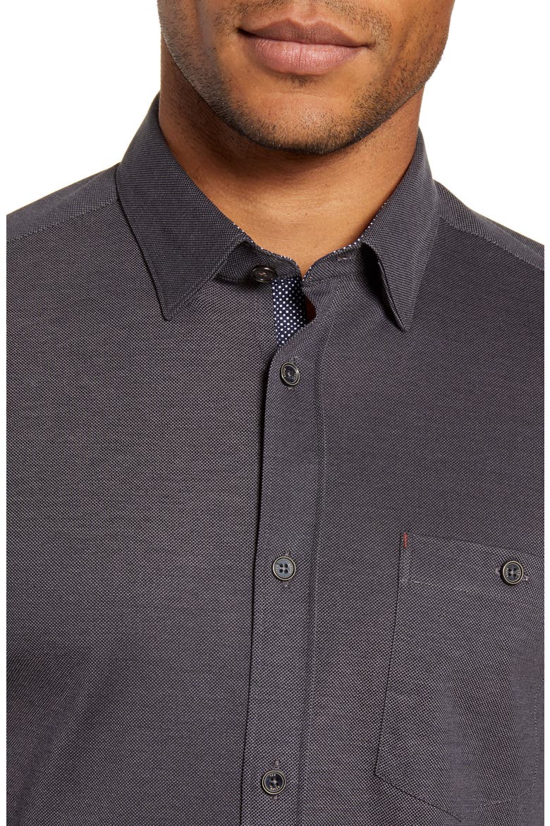 Broader Slim Fit Button-Up Piqué Shirt, Alternate, color, BLACK