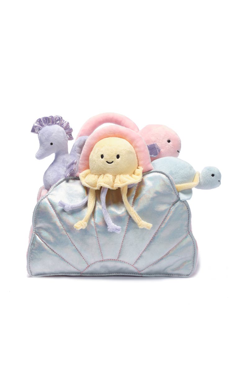 Lambs & Ivy Interactive Aquatic/Sea Shell Plush with Stuffed Animal Toys, Alternate, color, Teal Multi
