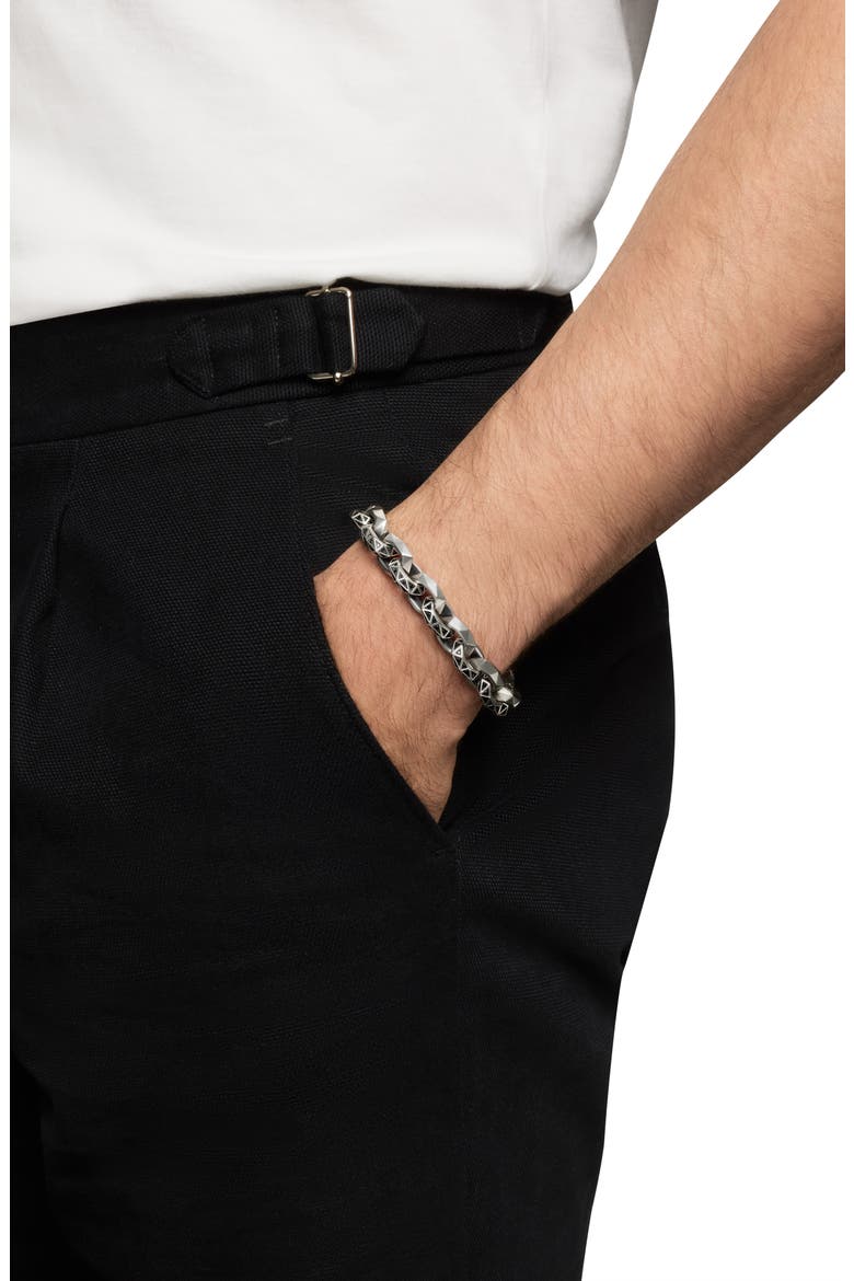 Torqued Faceted Link Bracelet in Sterling Silver with Pavé Black Diamonds, Alternate, color, STERLING SILVER