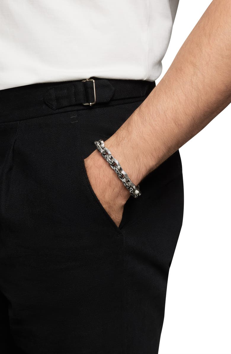 David Yurman Torqued Faceted Link Bracelet in Sterling Silver with Pavé Black Diamonds, Alternate, color, Sterling Silver