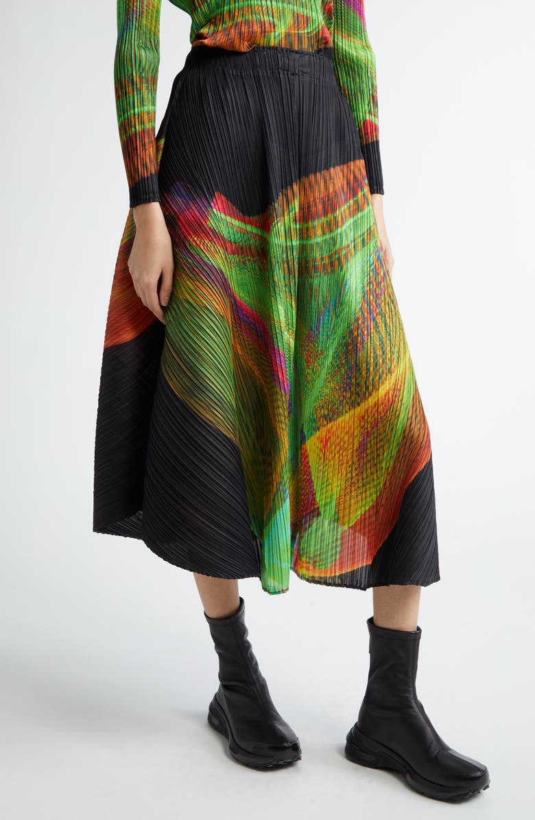 Pleats Please Issey Miyake Spectrum Print Pleated Midi Skirt, Alternate, color, 