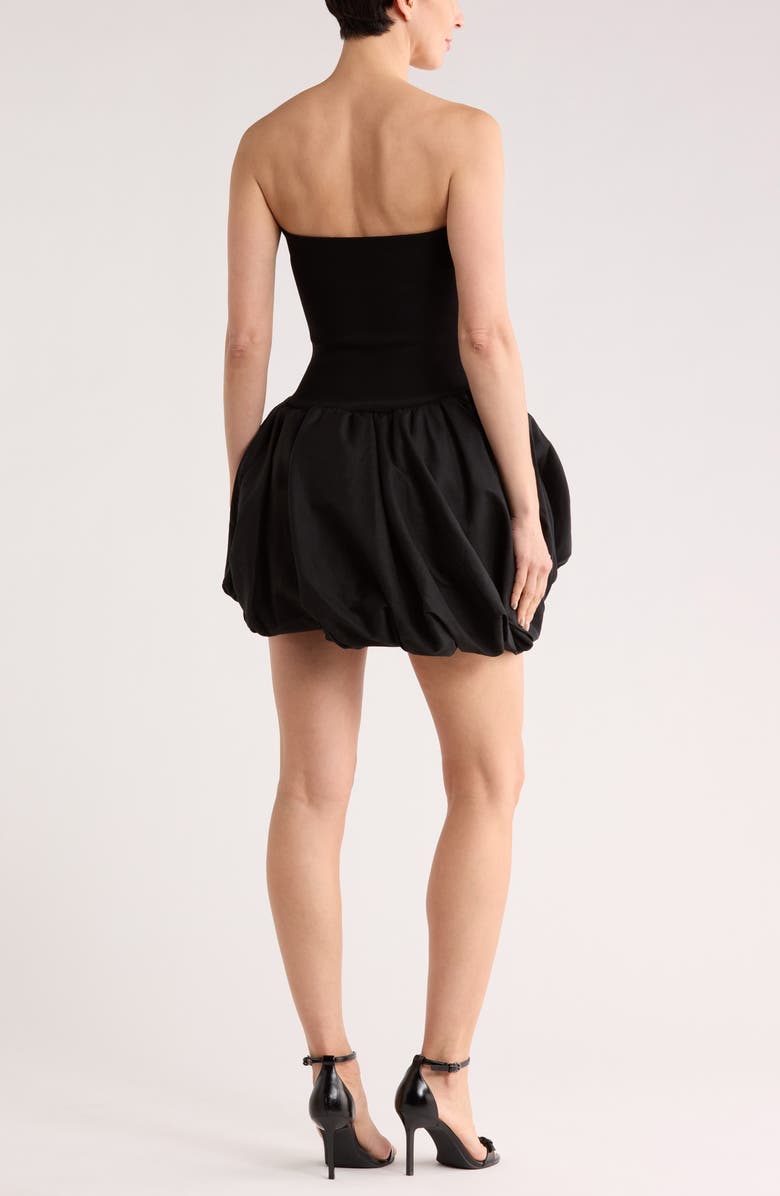 Simkhai Pollie Strapless Bubble Hem Linen Blend Minidress, Alternate, color, Black