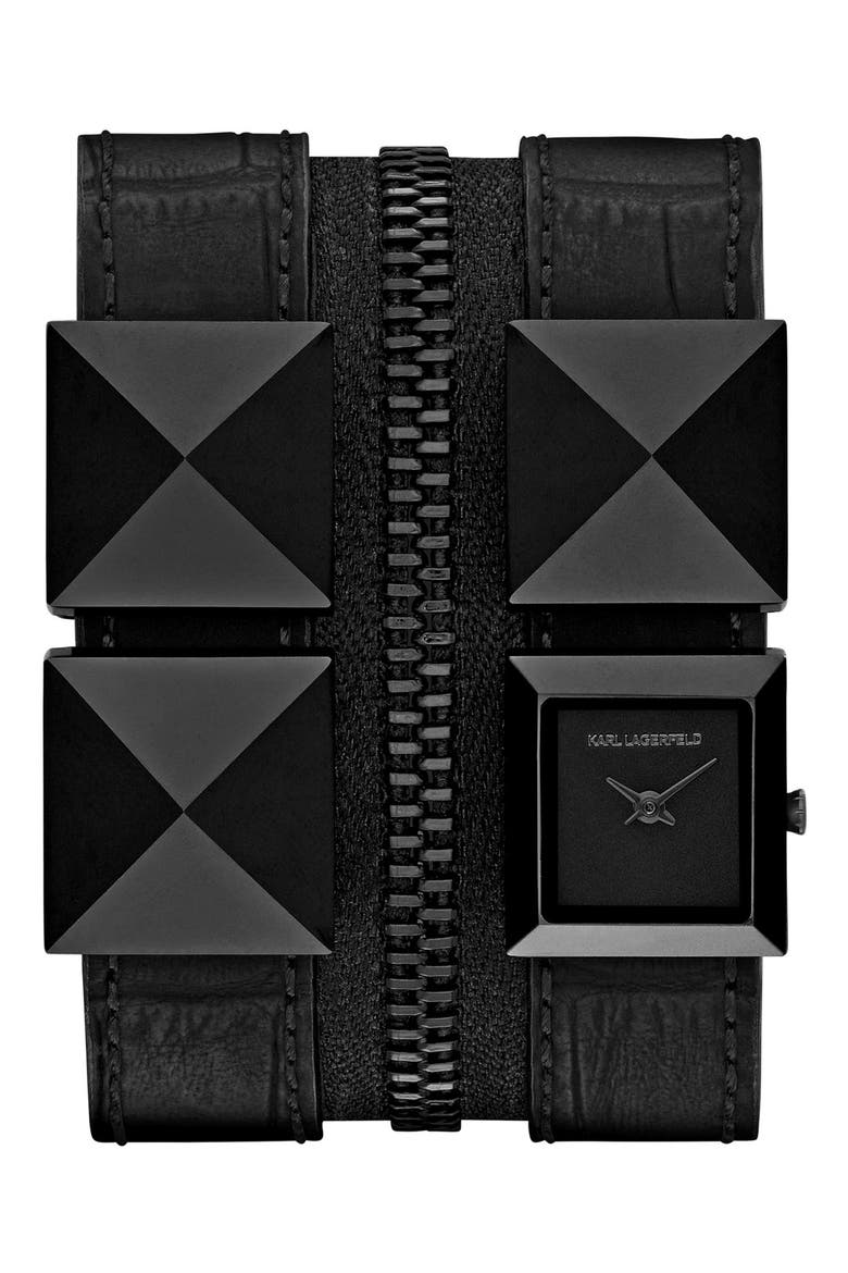 KARL LAGERFELD Double Strap Cuff Watch, 17mm, Main, color, BLACK
