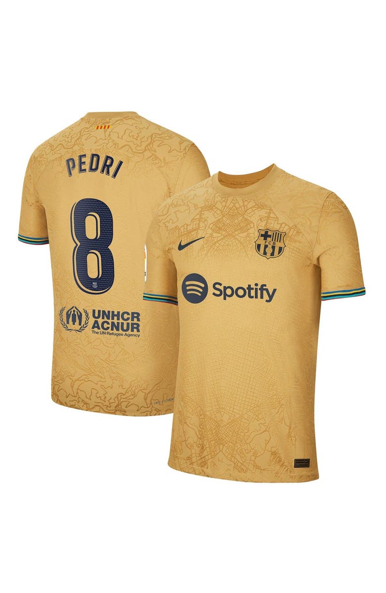 Nike Men's Nike Pedri Gold Barcelona 2022/23 Away Authentic Player Jersey, Alternate, color,