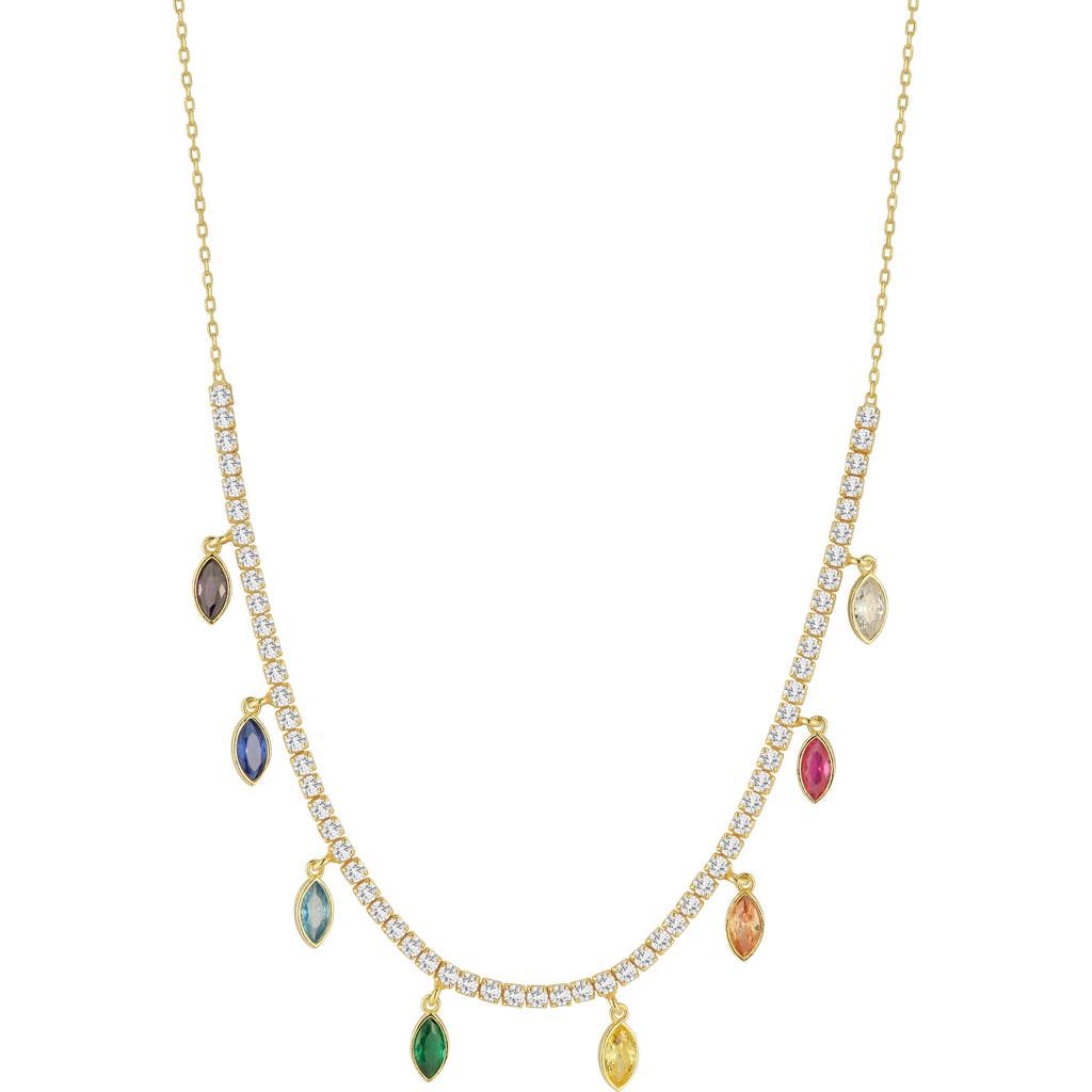 Sphera Milano 14k Gold Plated Sterling Silver Cz Charm Necklace In Brown