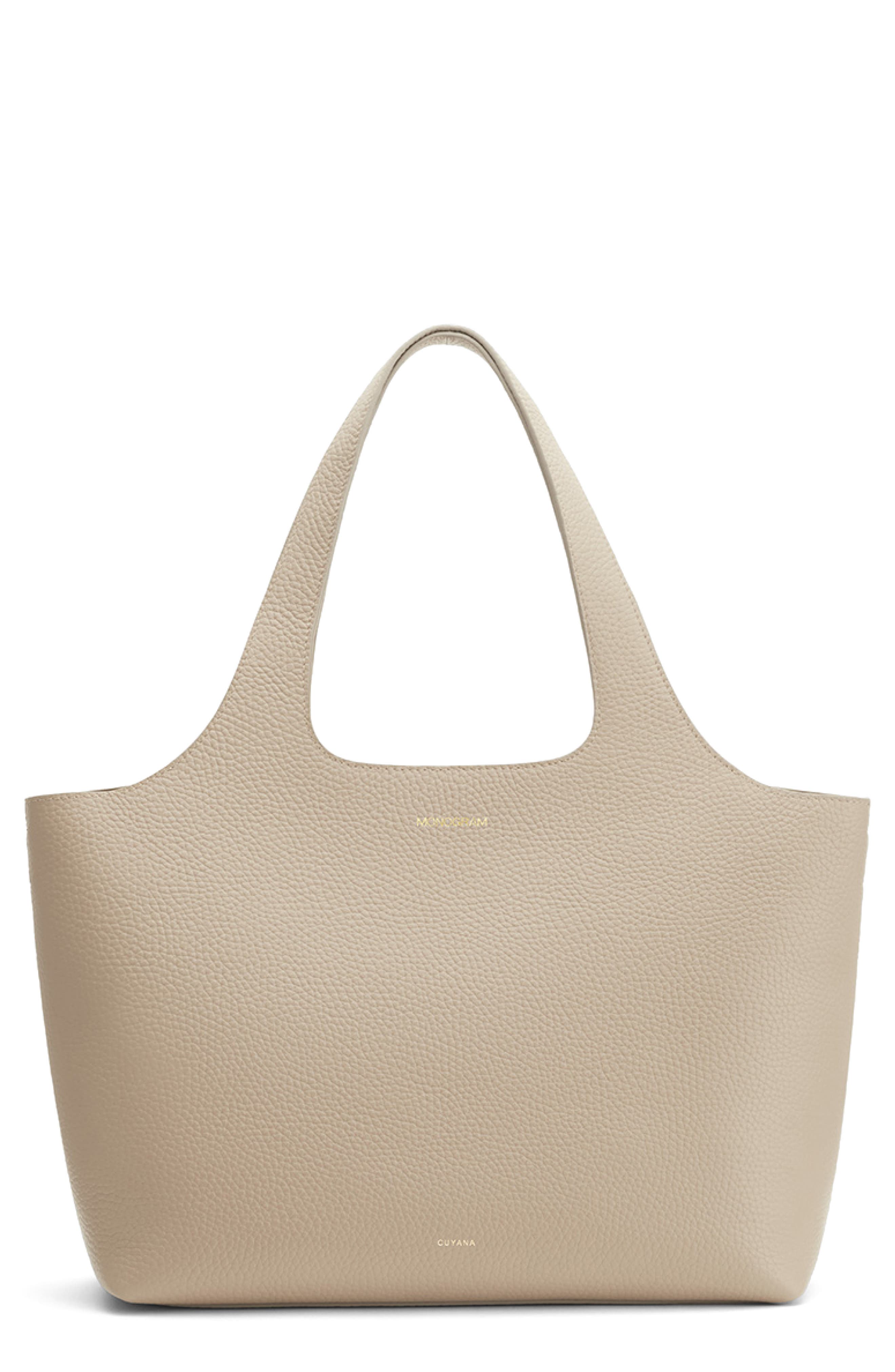 Cuyana System 16-Inch Laptop Leather Tote, Main, color, Stone