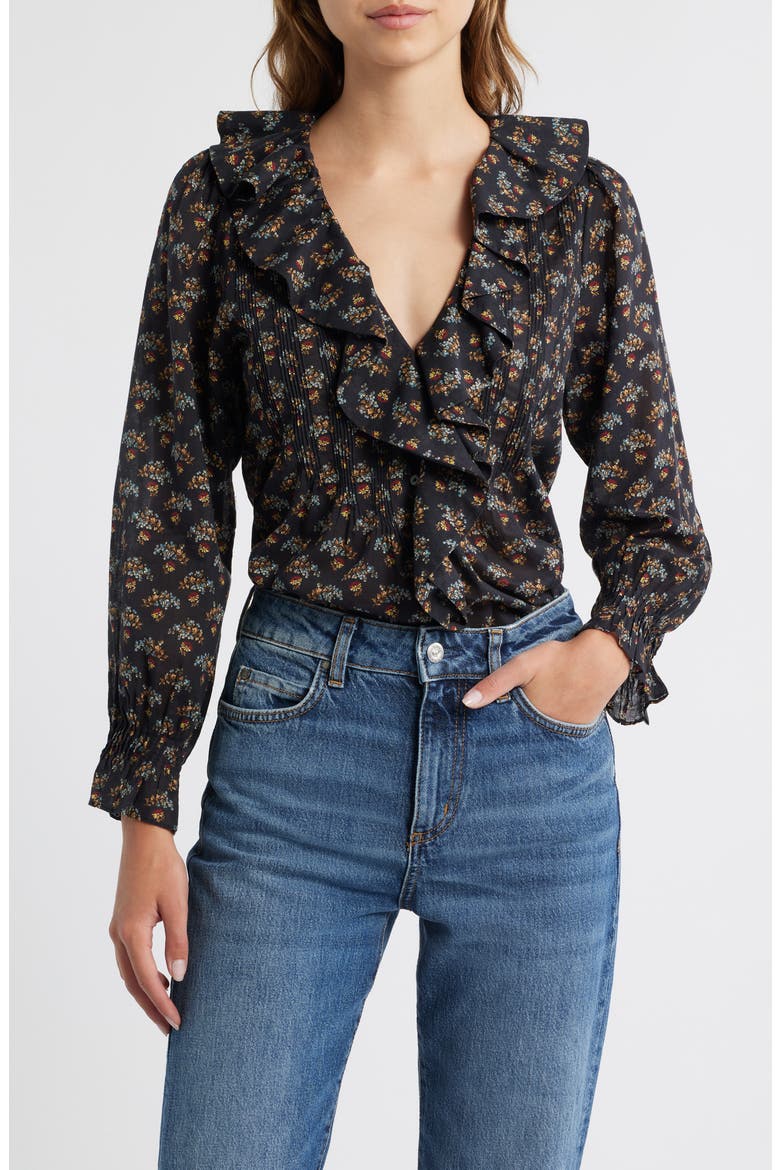 Hardy Ruffle Pintuck Organic Cotton Top, Main, color, DELPHINIUM FLORAL
