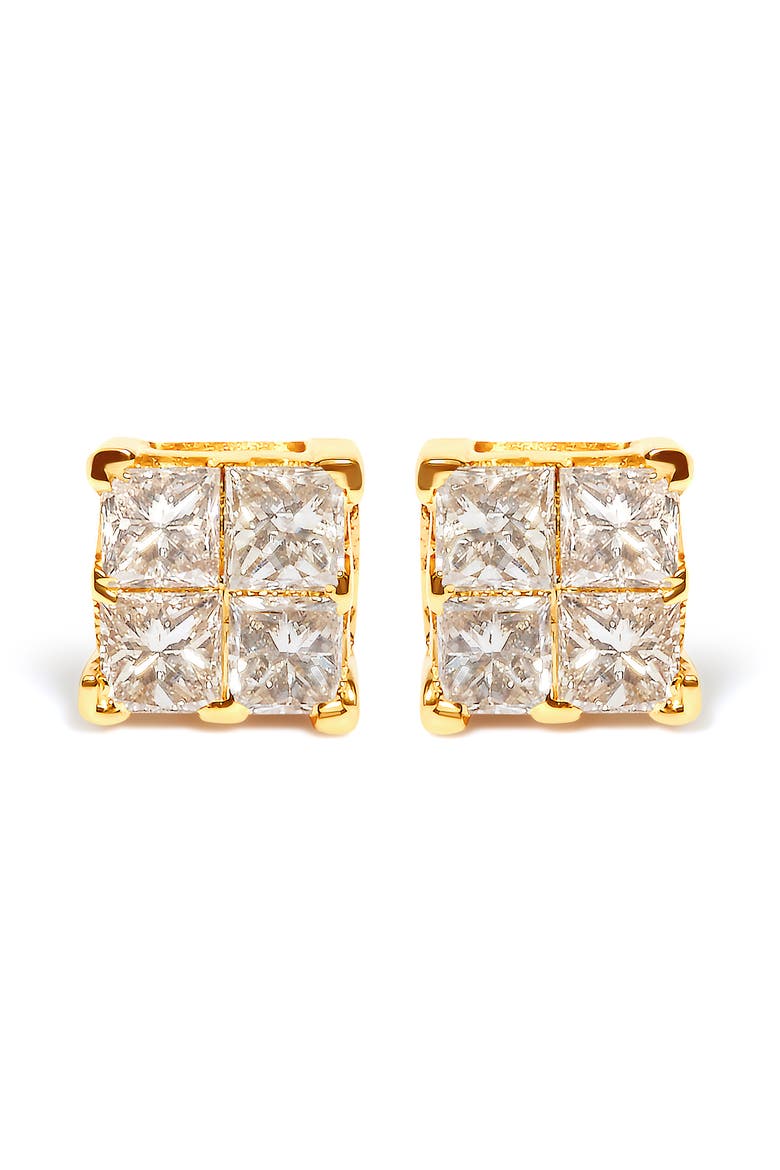 10K Yellow Gold 3/4 Ct Invisible Princess Composite Square Stud Earrings, Main, color, Yellow