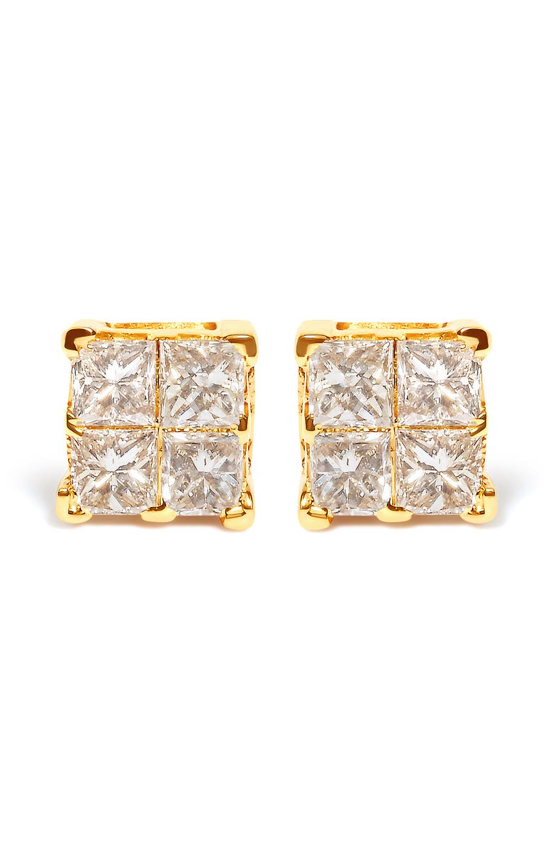 Haus of Brilliance 14K Yellow Gold 3/4 Ct Invisible Princess 4 Stone Square Stud Earrings, Main, color, Yellow