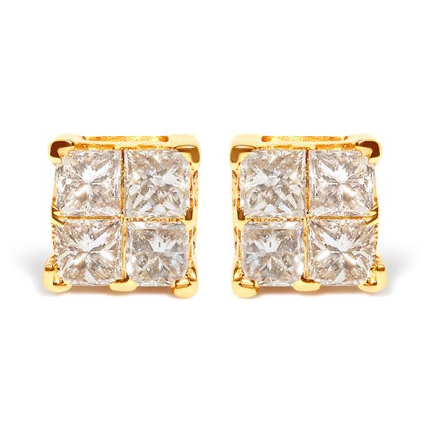 10K Yellow Gold 3/4 Ct Invisible Princess Composite Square Stud Earrings
